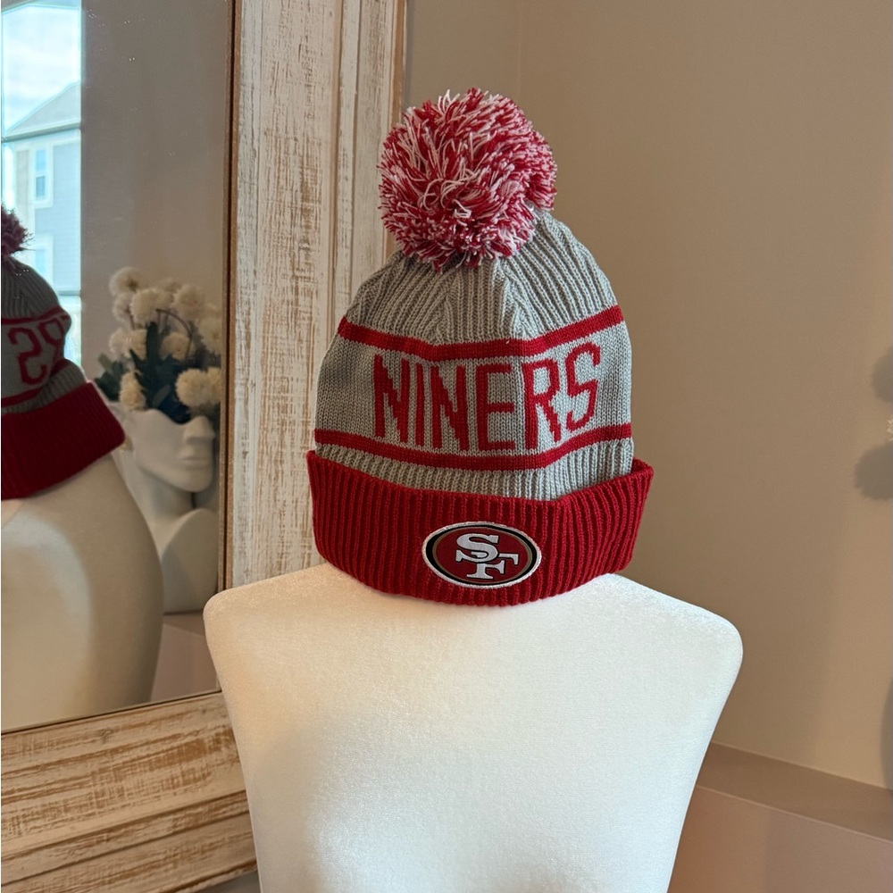 Unisex Adults Winter Gray and Red‎ San Francisco Niners Beanie Pom Pom Beanie
